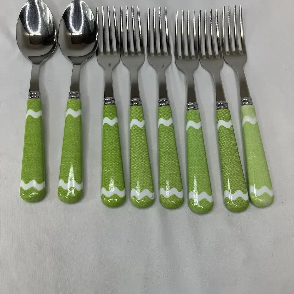 Sabre Green White cutlery Made in France 18/10 stainless steel, set of 8 pieces